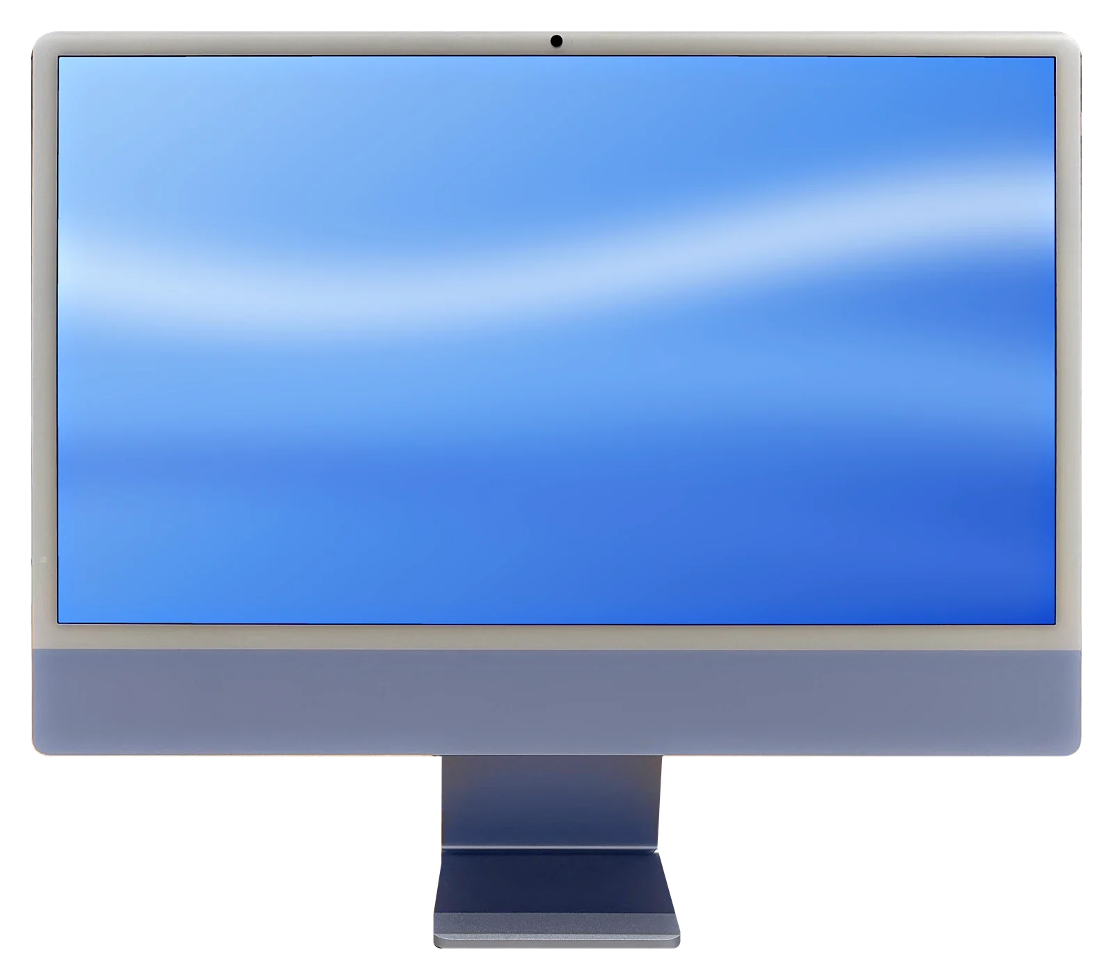 iMac 24″ mit M4-Chip in Blau, Vorderansicht mit Standfuß