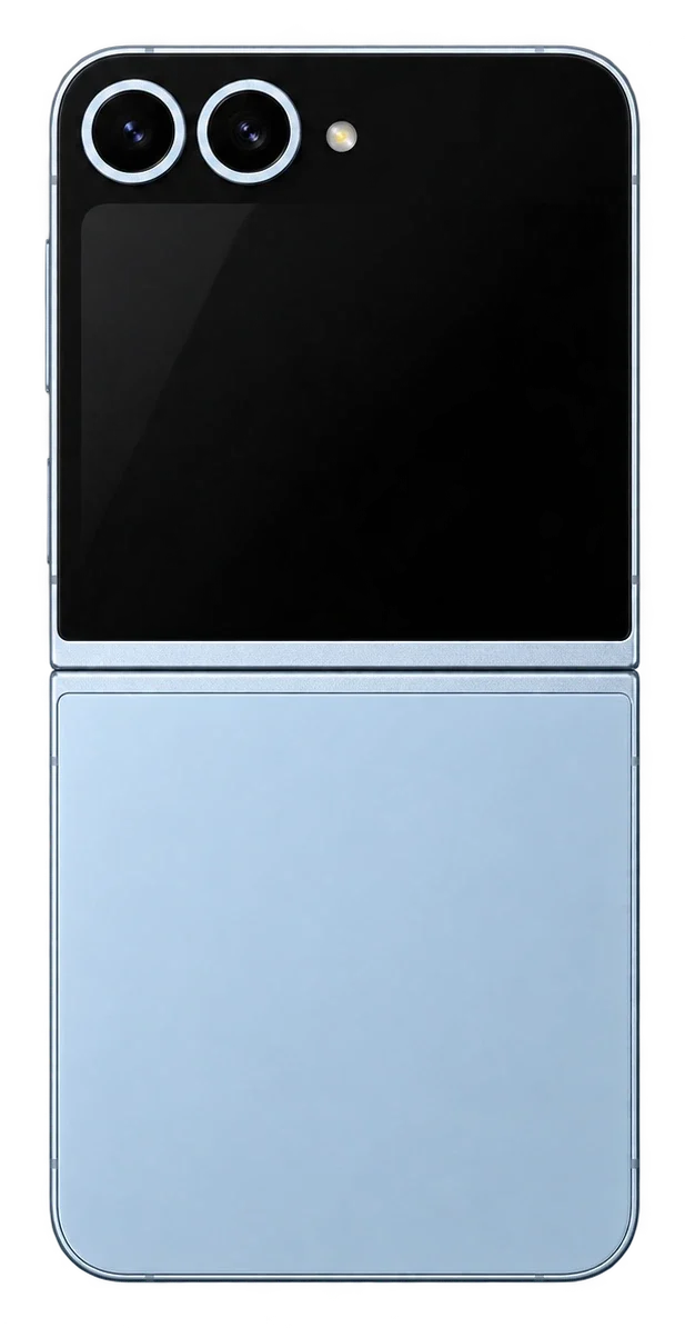 Samsung Galaxy Z Flip 6, geschlossen; Außenseite mit Cover-Display und Kameras