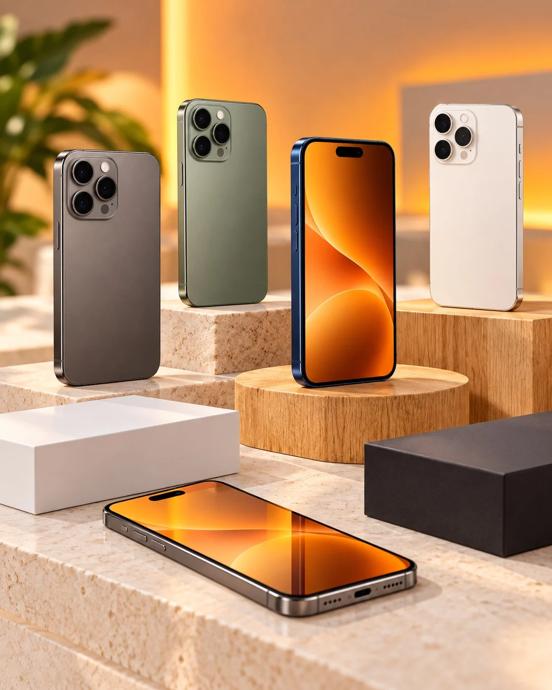 Neue Smartphones verschiedener Hersteller mit Verpackung